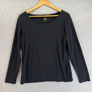 Amber Sun Black Long Sleeve Top Boat Neck Comfy Everyday Tee Shirt‎ Size Large